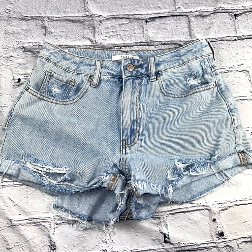 PacSun Blue Jean Mom Shorts Distressed Casual Style